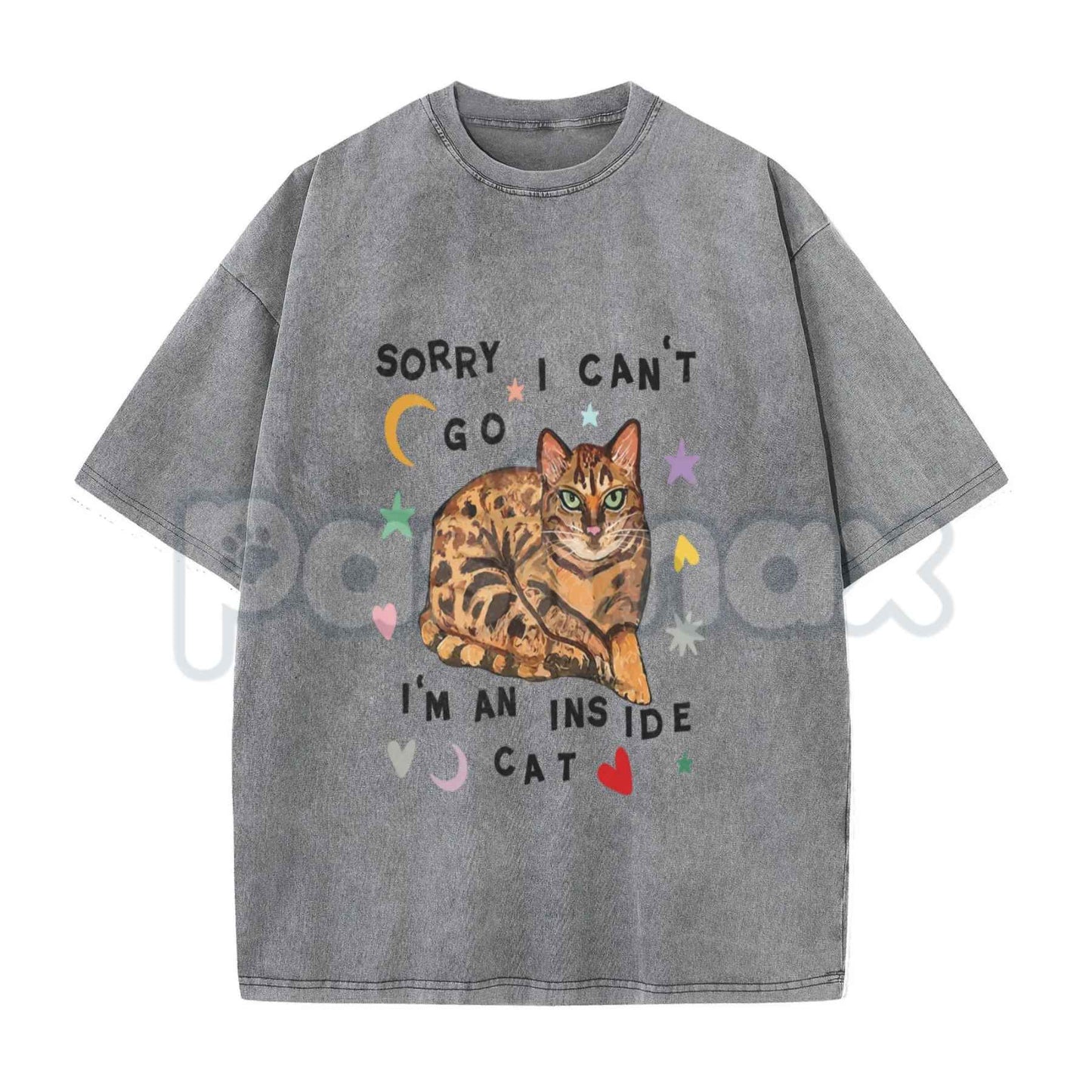 "Sorry, I Can'T Go, I'M a Home Cat" T-Shirt – Funny Introvert Cat Graphic Tee, Vintage Washed Lightweight Cotton All-Season Unisex Top