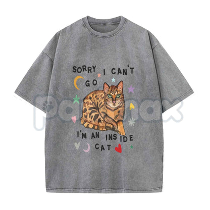 "Sorry, I Can'T Go, I'M a Home Cat" T-Shirt – Funny Introvert Cat Graphic Tee, Vintage Washed Lightweight Cotton All-Season Unisex Top