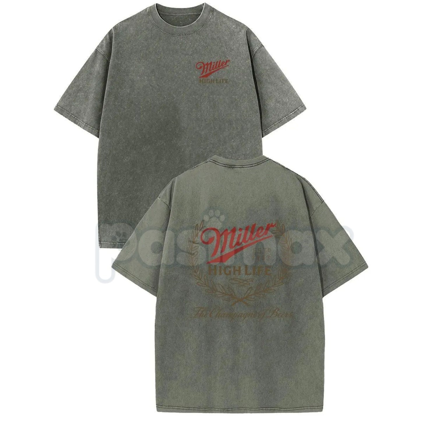 Holafish Miller High Life Acid Wash T-Shirt – Champagne of Beers Double-Sided Graphic Tee, Lightweight Retro Cotton Streetwear