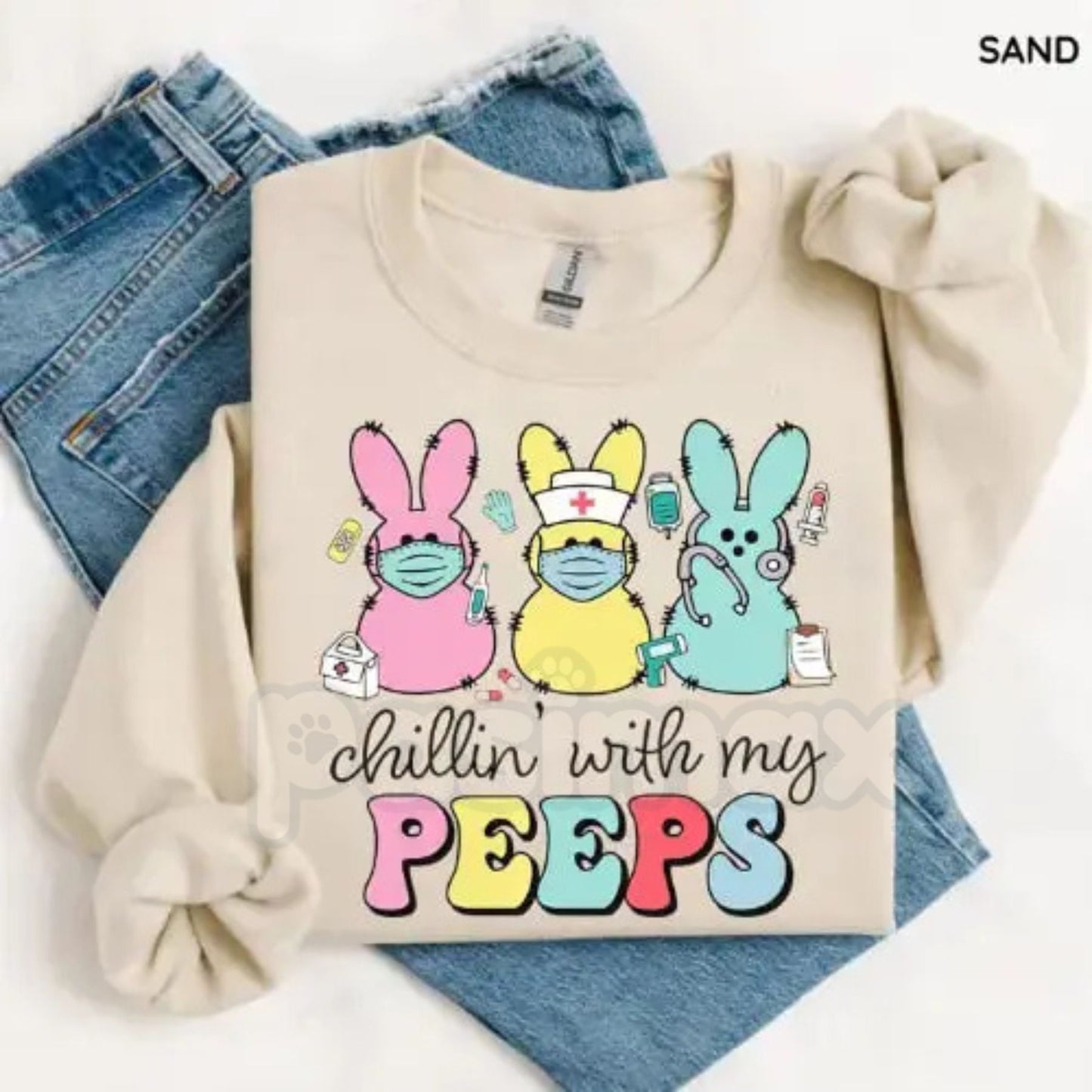 Nurse Easter Sweatshirt | Chillin' With My Peeps Nursing Crewneck | Funny Healthcare Easter Jumper | Registered Nurse Bunny Pullover | LPN NP Easter Graphic Top | Pediatric Nurse Holiday Shirt