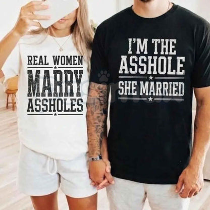 Couples Matching T-Shirts – Real Women Marry & I'm The She Married Funny Unisex Cotton Tees