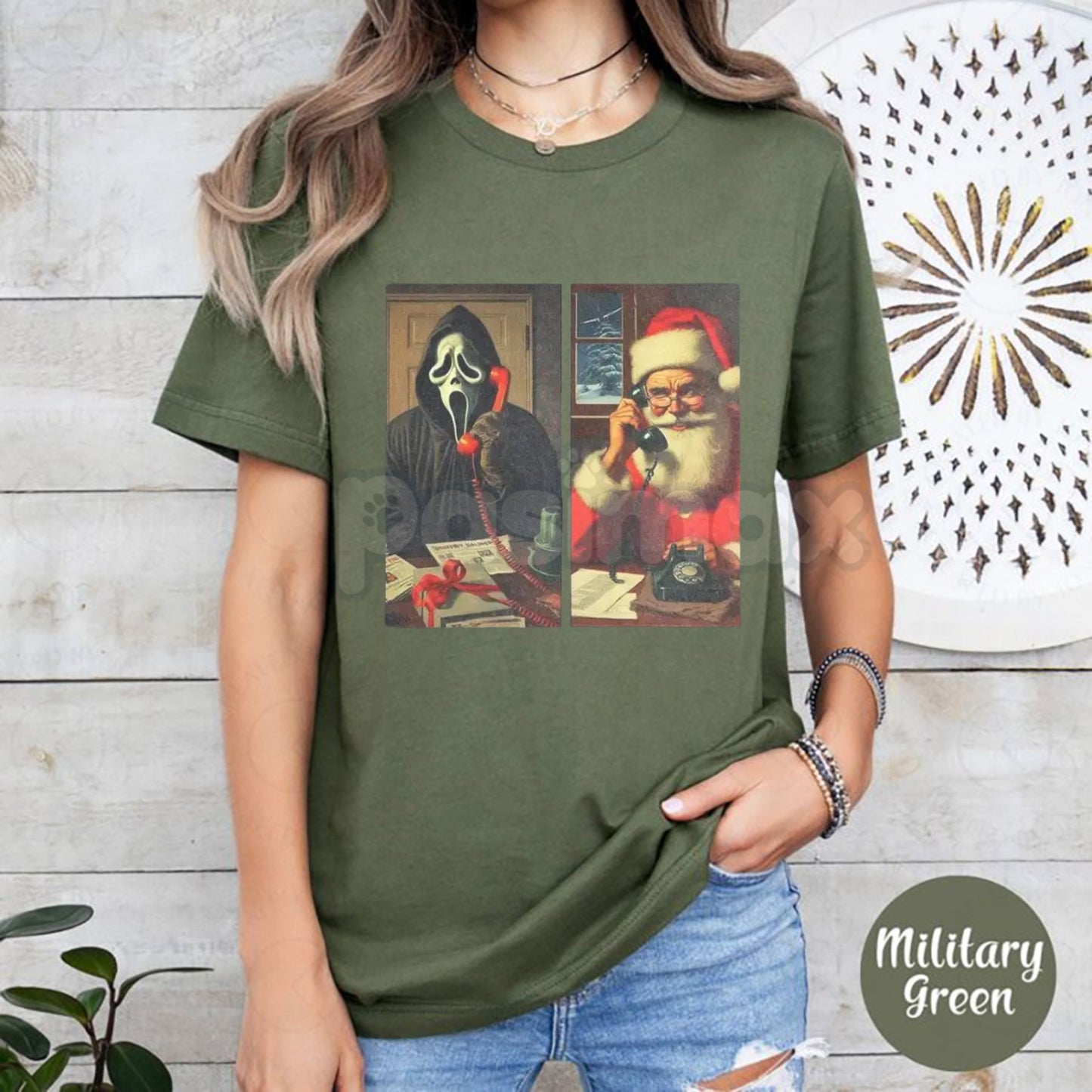 Funny Ghostface Calling Santa T-Shirt - Horror Movies Christmas Meme Shirt, Scream Xmas Tee, Dark Holiday Humor Gift