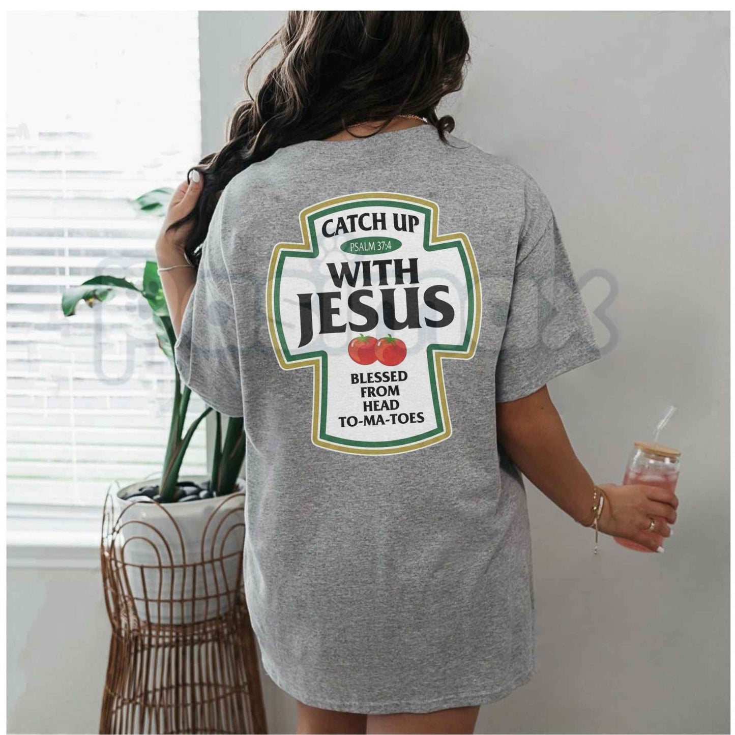 Catch Up With Jesus T-Shirt – Funny Ketchup Bottle Parody Christian Unisex Cotton Tee