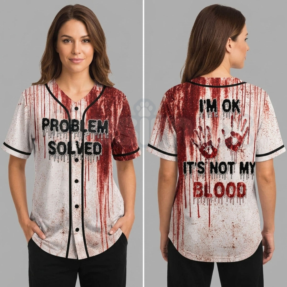 Unisex Horror Theme Graphic Baseball Jersey – Bloody Button-Front Short-Sleeve Halloween Costume Shirt