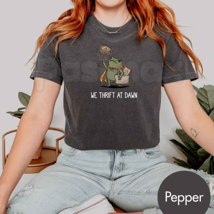 Comfort Colors® We Thrift At Dawn T-Shirt – Funny Frog Meme Thrifting Graphic Tee, Vintage Collector Unisex Top & Gift