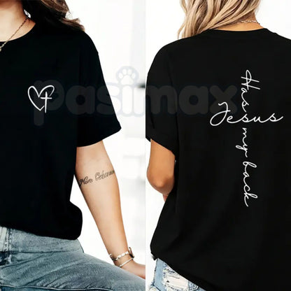 "Jesus Has My Back" Graphic T-Shirt – Premium 100% Cotton Christian Protection Tee, Faith-Based Inspirational Message Top, Soft Lived-In Heavyweight Religious Apparel, Made in USA