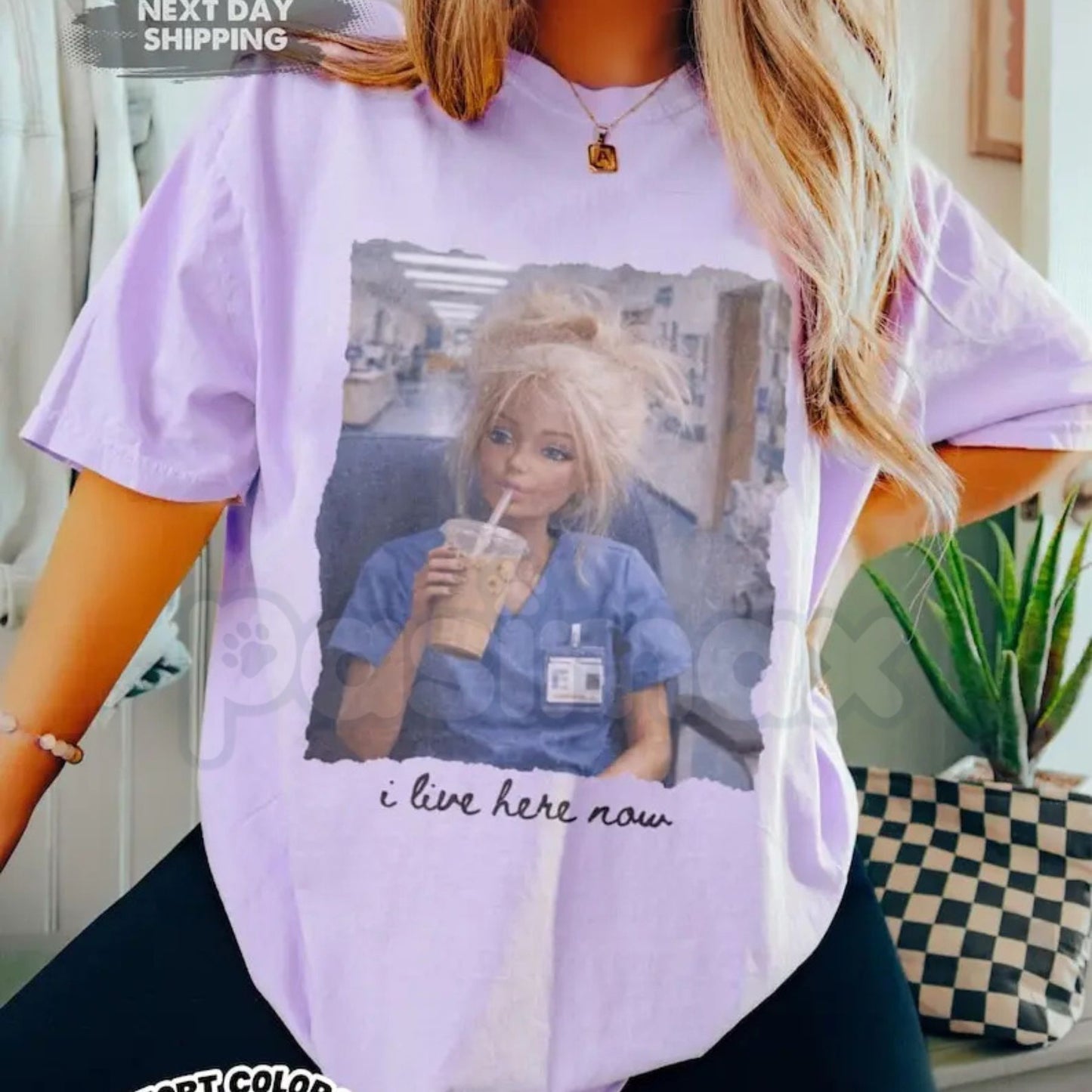 Comfort Colors® Funny Nurse Doll T-Shirt – "I Live Here Now" Disgusting Doll Face Meme Tee, Sarcastic Healthcare Worker Gift, Nursing Humor Shirt