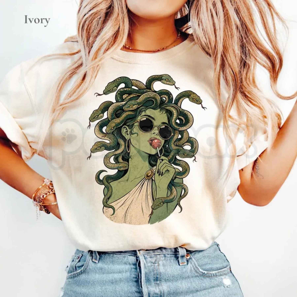 Comfort Colors® Medusa Lollipop T-Shirt – Retro Halloween Graphic Tee, Spooky Cute Greek Mythology Unisex Top & Gift