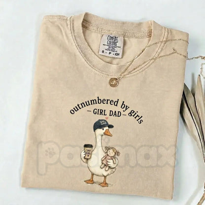 Comfort Colors® Girl Dad T-Shirt – Funny "Outnumbered By Girls" Duck Graphic Tee, Cute Father's Day Gift, Retro Dad Life Daughter Squad Shirt