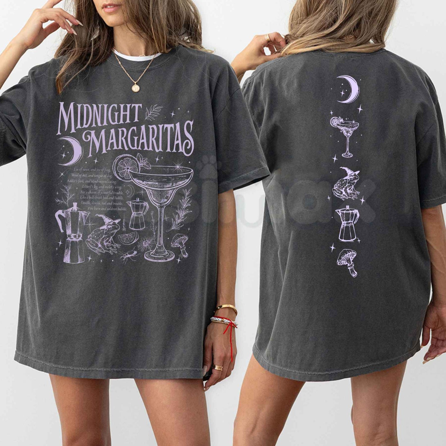 Comfort Colors® "Midnight Margaritas" 2-Sided T-Shirt – Retro Aesthetic Spooky Season Graphic Tee, Whimsical Witchy Vibes Unisex Top