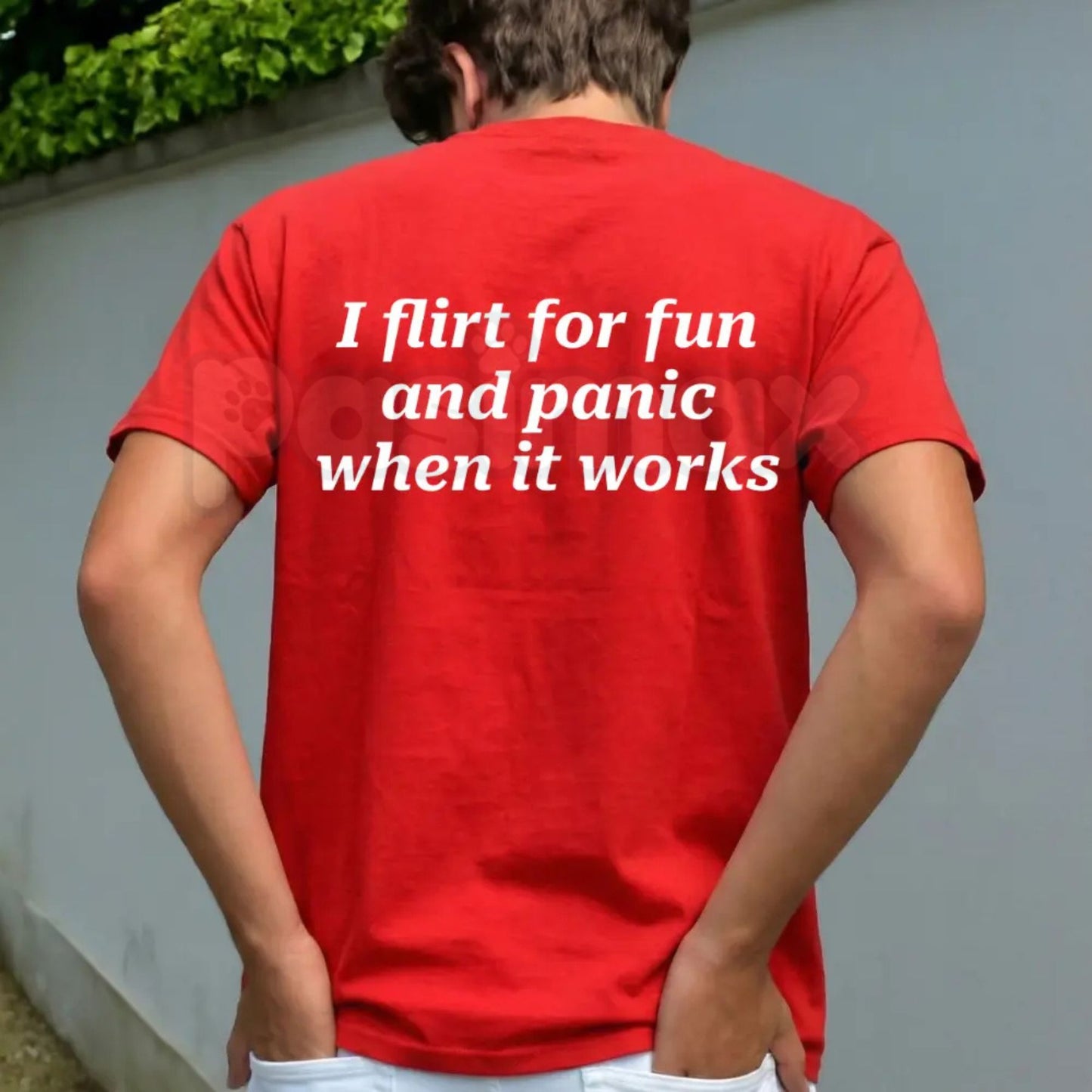 "I Flirt For Fun And Panic When It Works" T-Shirt - Funny Relatable Social Anxiety Graphic Tee, Sarcastic Dating Humor Shirt, Premium Heavyweight Unisex Statement Top, Introvert Humor Gift Apparel, Aesthetic Slogan Streetwear