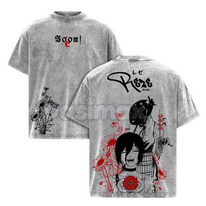 Reze Chainsaw Man T-Shirt – Vintage Washed Oversized Heavy Cotton Tee, Bomb Devil Graphic