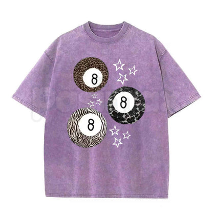 8 Ball Leopard and Stars Print T-Shirt – Retro Y2K Graphic Tee, Vintage Acid Washed Soft Breathable Cotton Unisex Streetwear Top