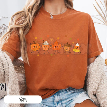 Comfort Colors® Cute Fall Doodle T-Shirt – Cozy Season Autumn Pumpkin Ghost Graphic Tee, Aesthetic Halloween Unisex Top & Gift for Her