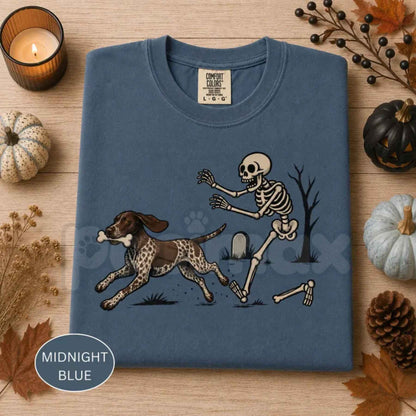 Comfort Colors® Funny Halloween GSP T-Shirt – German Shorthaired Pointer Skeleton Graphic Tee, Spooky Dog Unisex Top & Gift