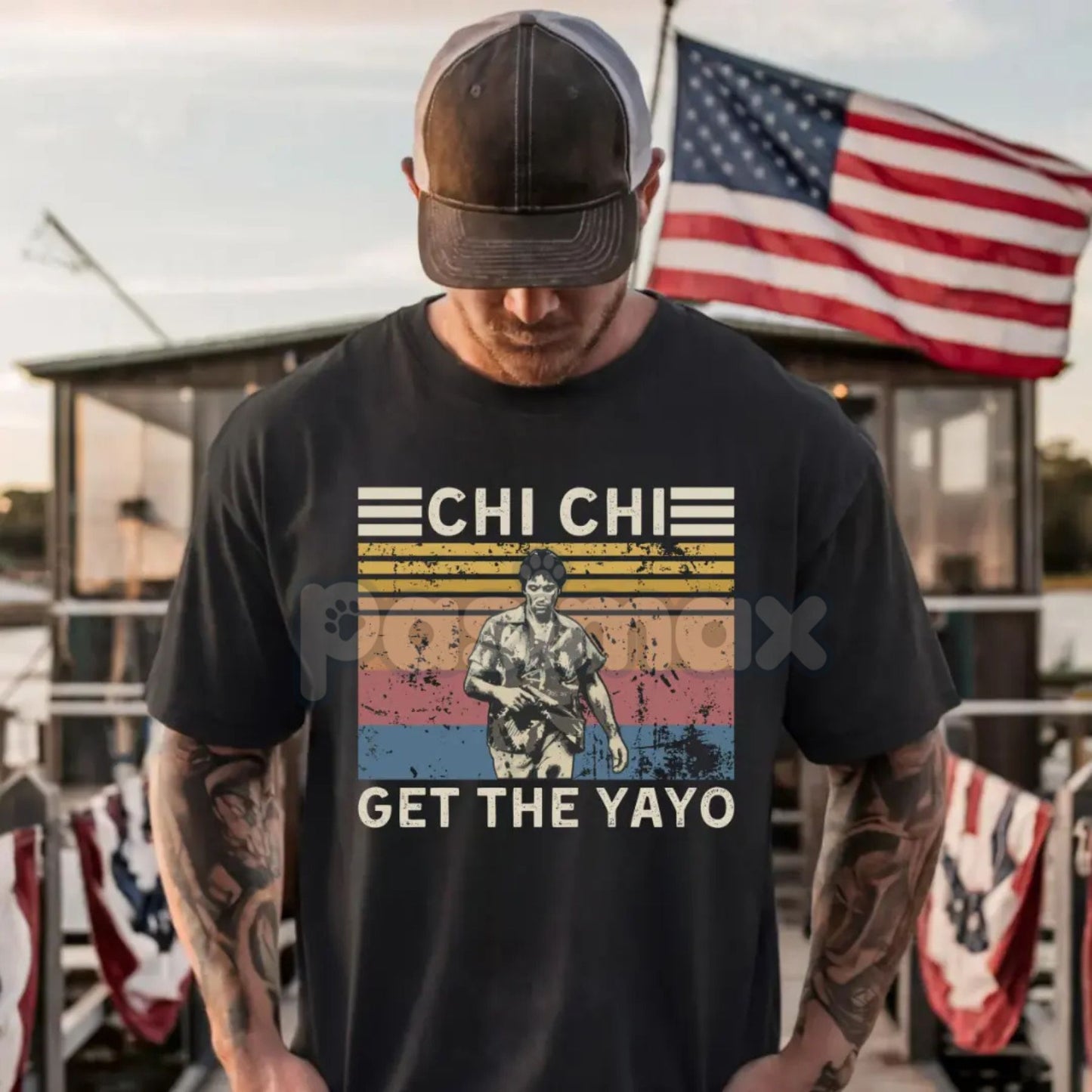 Scarface "Chi Chi Get The Yayo" T-Shirt - Al Pacino Quote Vintage Tee, 80s Pop Culture Apparel, Unisex Distressed Gangster Style