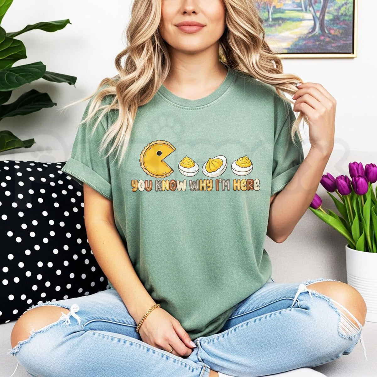 Comfort Colors® You Know Why I'm Here Deviled Eggs T-Shirt – Funny Thanksgiving Graphic Tee, Sarcastic Foodie Unisex Top & Gift