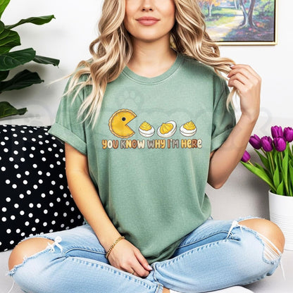 Comfort Colors® You Know Why I'm Here Deviled Eggs T-Shirt – Funny Thanksgiving Graphic Tee, Sarcastic Foodie Unisex Top & Gift