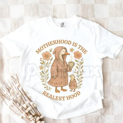 Comfort Colors® "Silly Goose" Motherhood is the Realest Hood T-Shirt – Retro Minimalist Mama Tee, Funny Animal Mother's Day Gift, Trendy Boho Mom Shirt