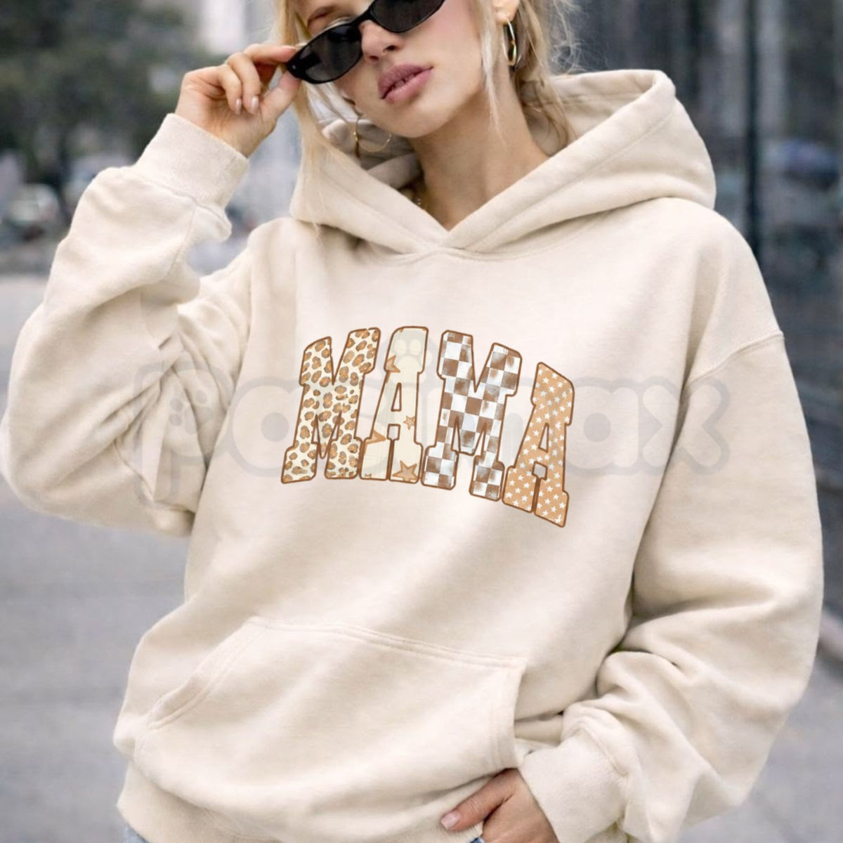 Retro Patchwork MAMA Hoodie – Vintage Mom Block Letter Graphic Pullover, Aesthetic Mother’s Day Sweatshirt, Unisex Heavy Blend