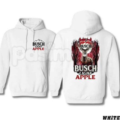Buschhh Light Apple Hunting Hoodie – Retro Beer Can Camo Graphic Pullover, Outdoor Hunter Game Day Sweatshirt, Unisex Heavy Blend