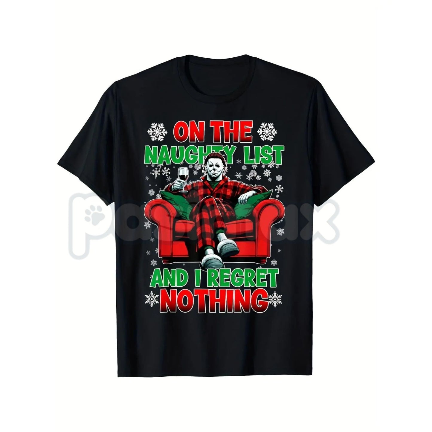 Horror Christmas "The Cut" Naughty List T-Shirt - Men's Dark Irony Holiday Tee, Red Armchair Killer Vibe Design, Xmas Slasher Apparel