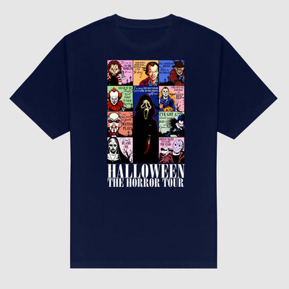 "The Horror Tour" T-Shirt - Creepy Halloween Graphic Tee, Vintage Style Horror Movie Fan Gift