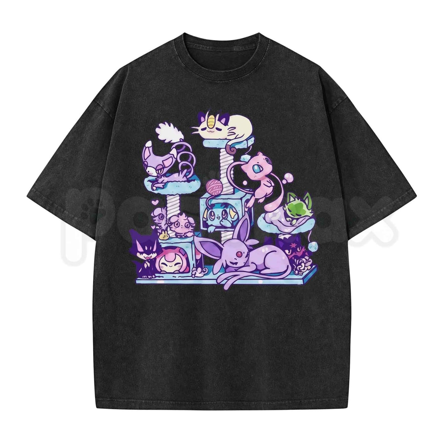 Cute Kitty Aesthetic Anime Tee – Kawaii Neko Graphic T-Shirt, Vintage Washed Japanese Pop Art Lightweight Cotton Unisex Streetwear Top