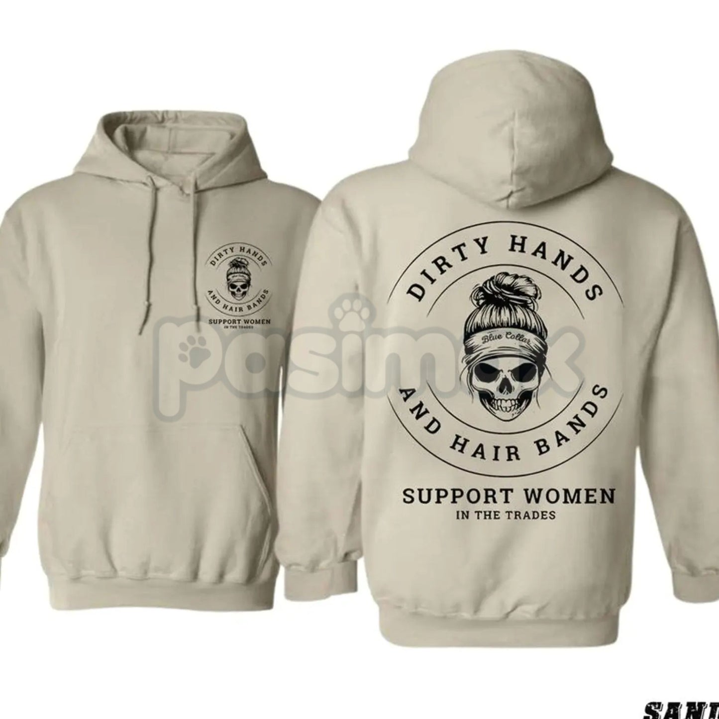 Dirty Hands and Hair Bands Skull Hoodie – Blue Collar Tradeswoman Apparel, Hard Working Women's Pullover, Unisex