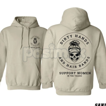 Dirty Hands and Hair Bands Skull Hoodie – Blue Collar Tradeswoman Apparel, Hard Working Women's Pullover, Unisex