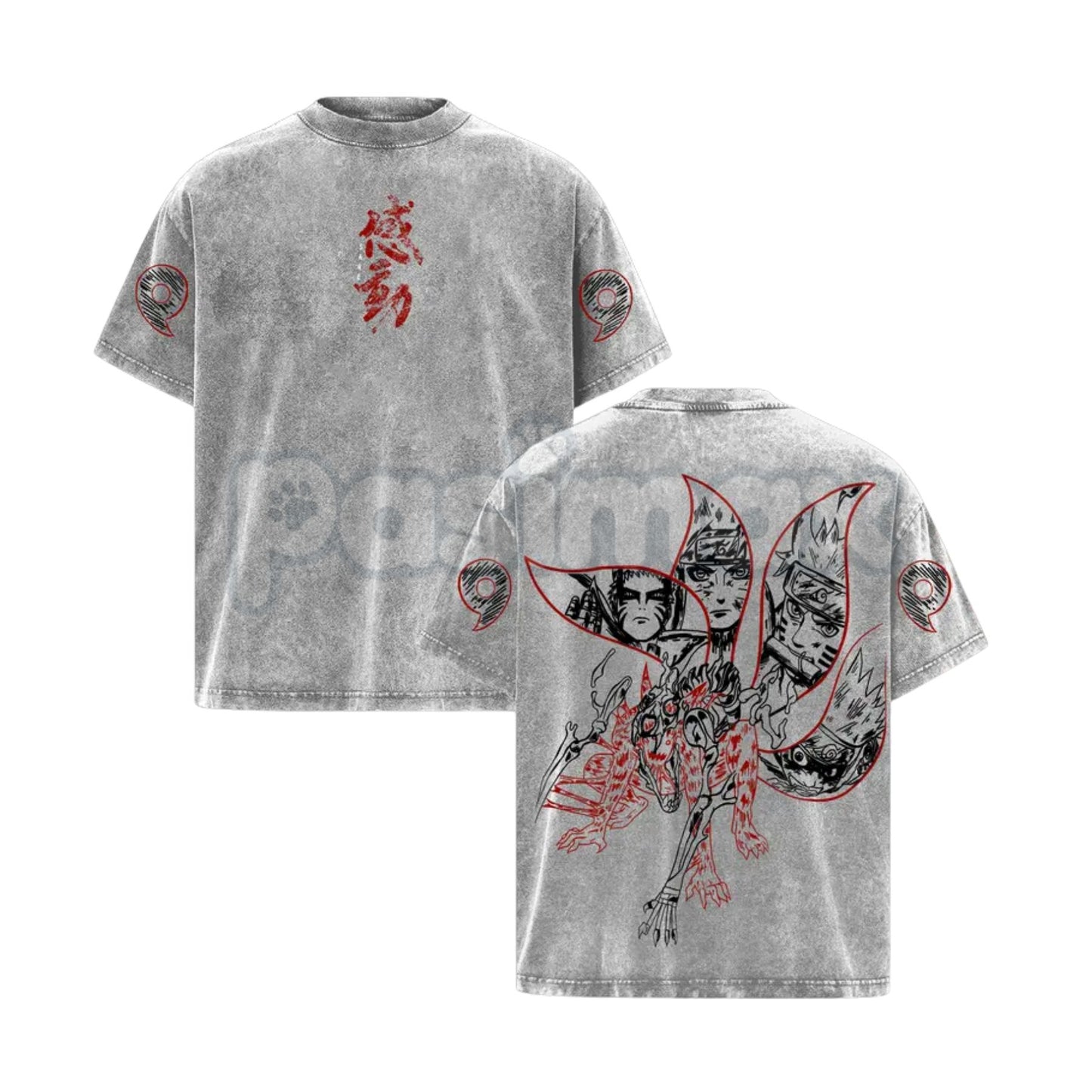 Naruto Kurama Sharingan T-Shirt – Vintage Washed Oversized Anime Tee, Nine-Tails Fox Graphic