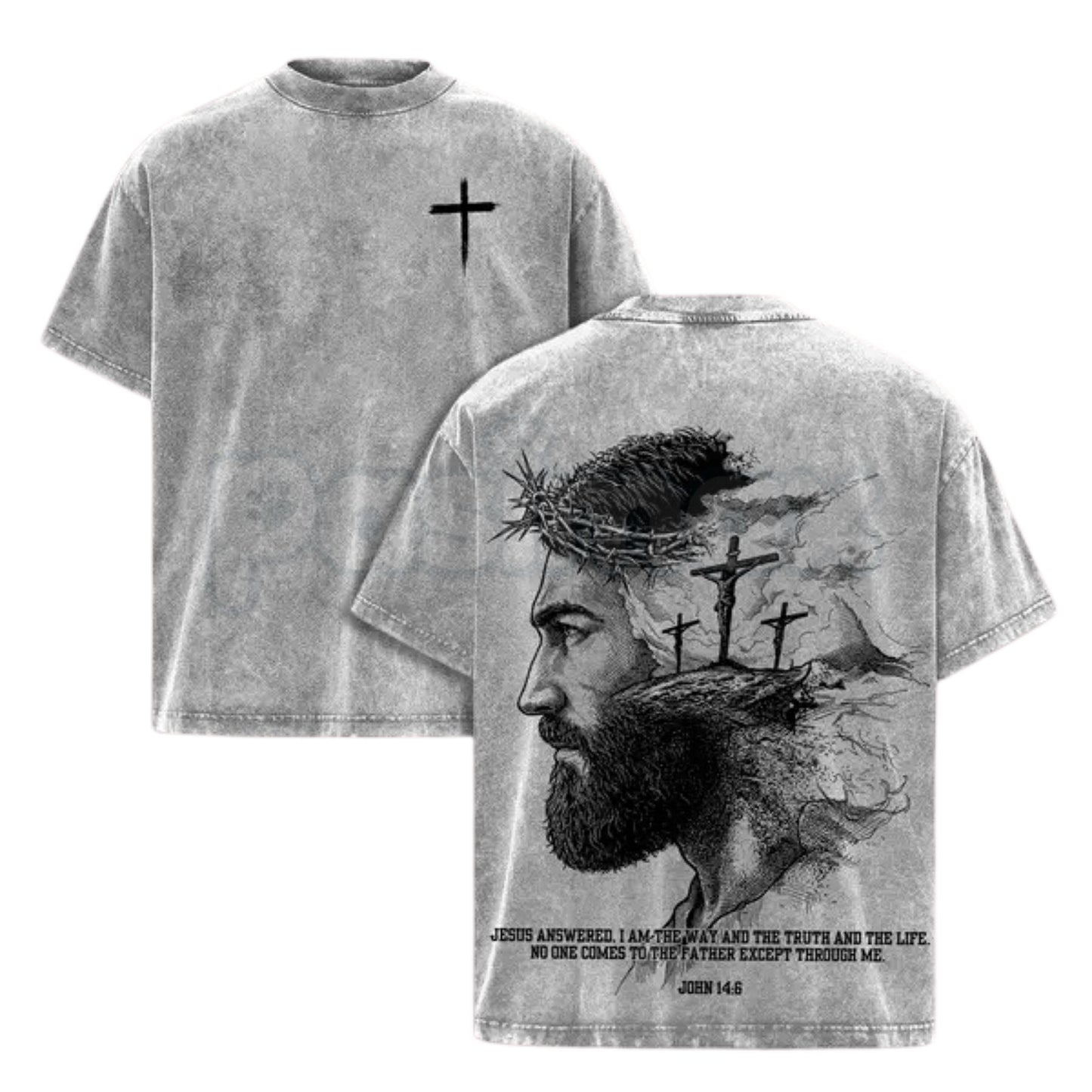 Jesus Christ John 14:6 Bible Verse T-Shirt – Double-Sided Christian Graphic Tee, Vintage Washed Lightweight Cotton Faith Streetwear