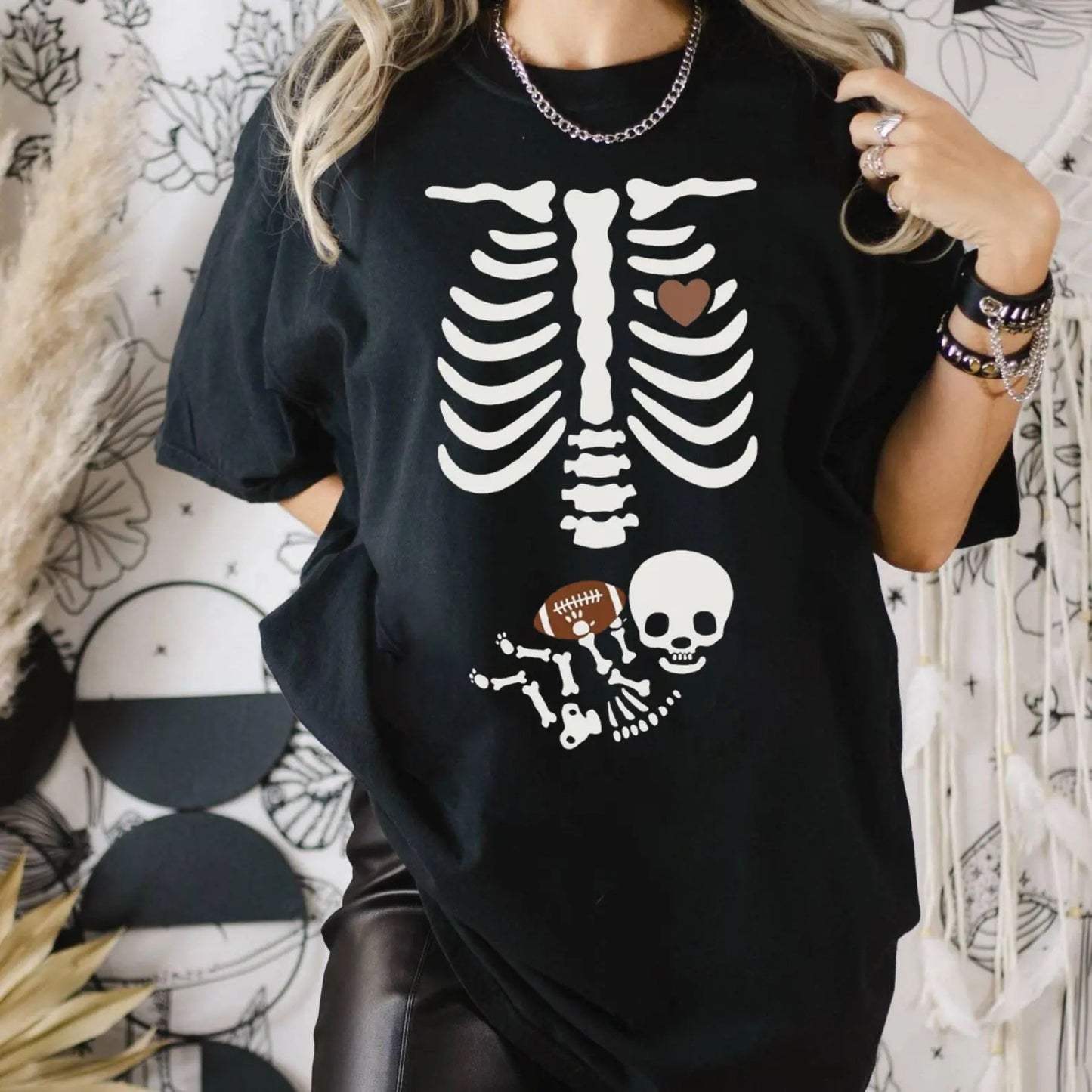 Funny Football Pregnancy Shirt – Pregnant Skeleton Halloween Maternity Tee, Mama To Be Sweater, Fall Gift for New Mom