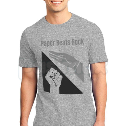 Paper Beats Rock T-Shirt – Funny Rock Paper Scissors Unisex Cotton Graphic Tee