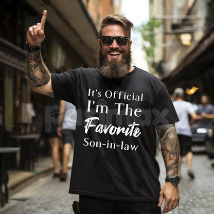 "Favorite Son-in-Law" Letter Pattern T-Shirt - Funny Round Neck Gift for Men, Best Son-in-Law Slogan Tee, Family Humor Apparel