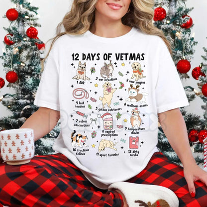 Comfort Colors® 'Happy Holla-Days & Healthy Paws' Vet Med T-Shirt – Veterinary Technician Christmas Apparel, Cozy Animal Care Gift