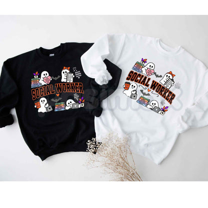 Halloween Social Worker Sweatshirt | Cute Ghost Social Work Crewneck