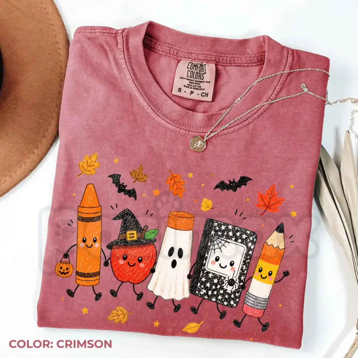 Comfort Colors® Halloween Teacher T-Shirt – Cute Spooky School Doodles Graphic Tee, Retro Educator Unisex Top & Gift