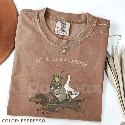Comfort Colors® Kerfuffle Crew T-Shirt – Funny Chaos Raccoon, Goose, Frog & Wiener Dog Tee, Retro Meme Squad Shirt, Sarcastic Animal Lover Gift