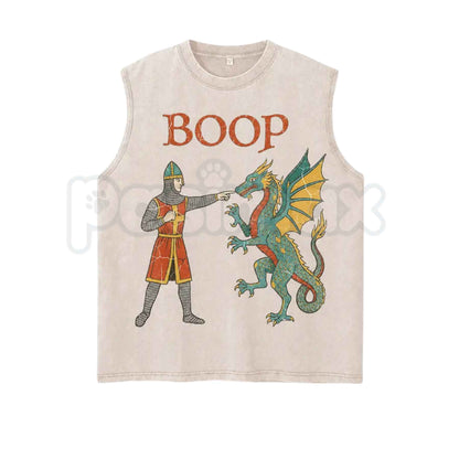 Vintage Acid Wash Medieval Dragon Meme Art Tank Top – Retro Illuminated Manuscript Graphic Muscle Tee, Distressed Lightweight Cotton Unisex Sleeveless Top