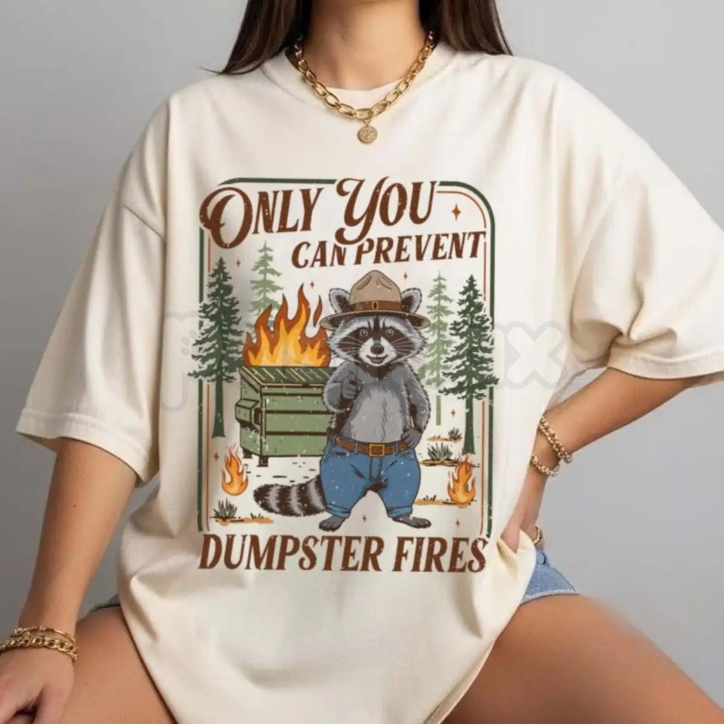 Comfort Colors® Only You Can Prevent Dumpster Fires T-Shirt – Funny Raccoon Graphic Tee, Sarcastic Trash Panda Shirt, Chaos Coordinator Gift, Retro Animal Top