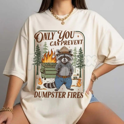 Comfort Colors® Only You Can Prevent Dumpster Fires T-Shirt – Funny Raccoon Graphic Tee, Sarcastic Trash Panda Shirt, Chaos Coordinator Gift, Retro Animal Top