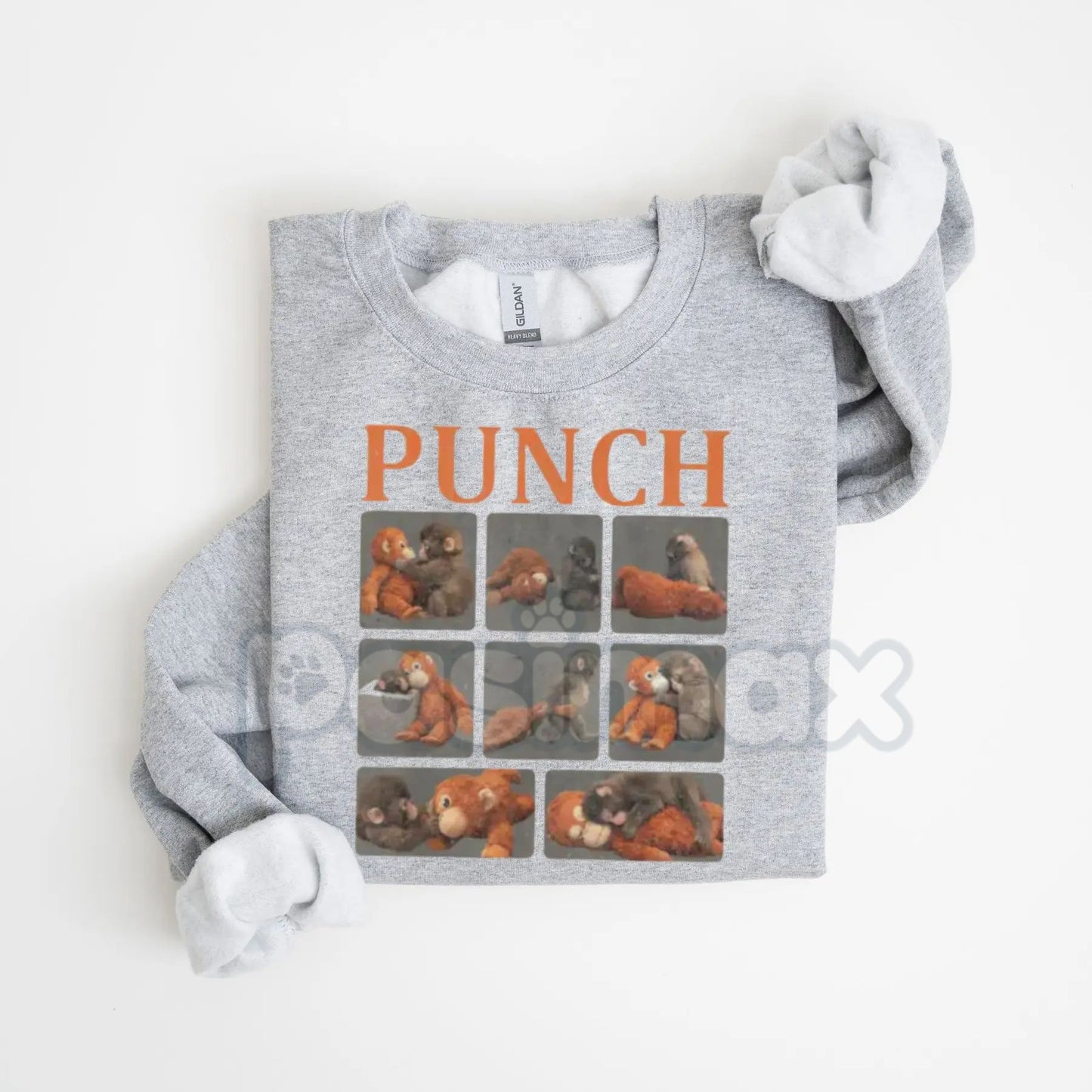 Monkey Punch Graphic Sweatshirt | Baby Monkey Holding Plush Toy Crewneck | Vintage Aesthetic Animal Pullover | Cute Retro Monkey Jumper | Soft Girl Era Graphic Top | Nostalgic Toy Monkey Shirt