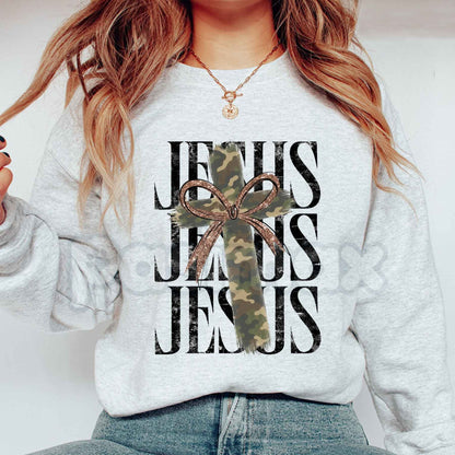 Camo Pattern Jesus Sweatshirt | Vintage Woodland Faith Graphic Top