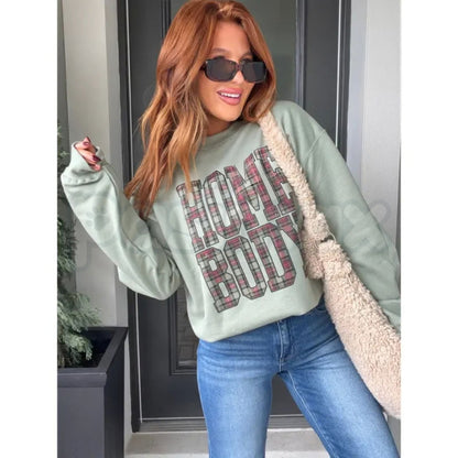 Red Plaid Homebody Cozy Sweatshirt | Rustic Winter Holiday Crewneck