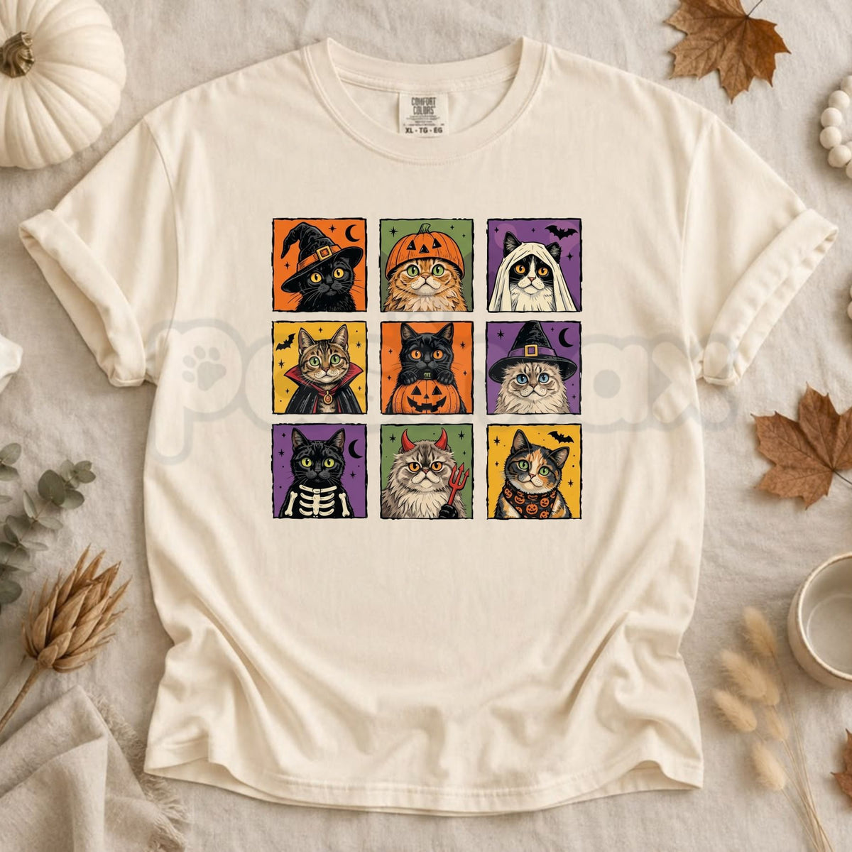 Comfort Colors® Halloween Cat Graphic T-Shirt – Vintage Black Kitty Costume Tee, Spooky Season Witchy Pet Mom Unisex Top & Gift