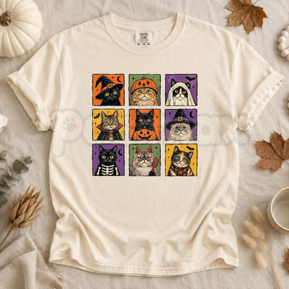 Comfort Colors® Halloween Cat Graphic T-Shirt – Vintage Black Kitty Costume Tee, Spooky Season Witchy Pet Mom Unisex Top & Gift