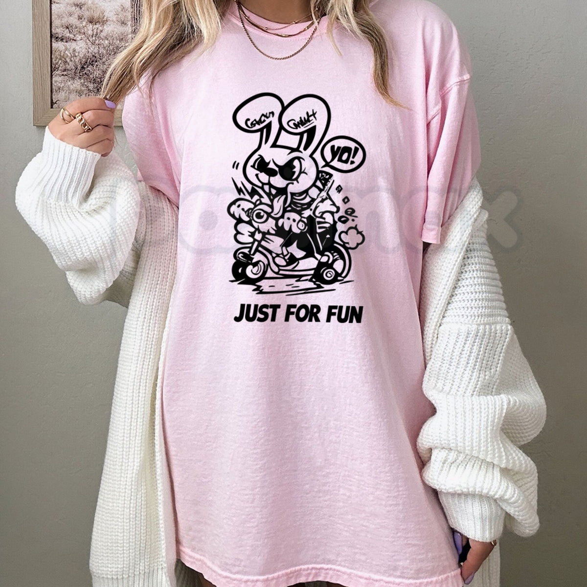 Just For Fun Streetwear Graffiti Bunny T-Shirt – Urban Cartoon Graphic Tee