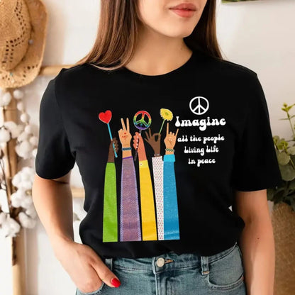 'Imagine All The People Living Life In Peace' Shirt – John Lennon Music, Beatles Song Lyrics Shirt, Vintage Hippie Life Tee