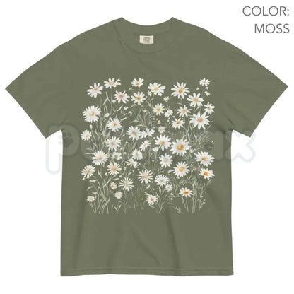 Comfort Colors® Daisy Wildflowers T-Shirt – Botanical Floral Graphic Tee, Retro Cottagecore Aesthetic Nature Unisex Top